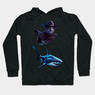 Meow's Aquatic Adventure cat riding shark Hoodie